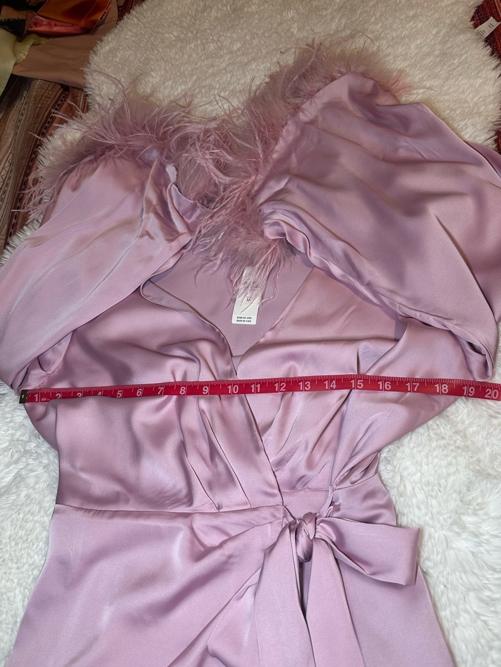 Hutch Pink Satin Faux Feather Wrap Mini Dress Size M NWT - Picture 9 of 16